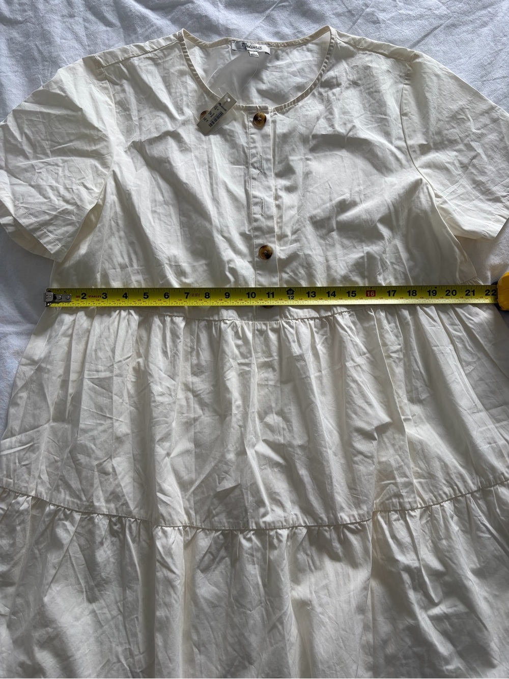 Madewell Women’s Off-White 100% Cotton Short-Sleeve Tiered Mini Dress XL NWT - Picture 8 of 14